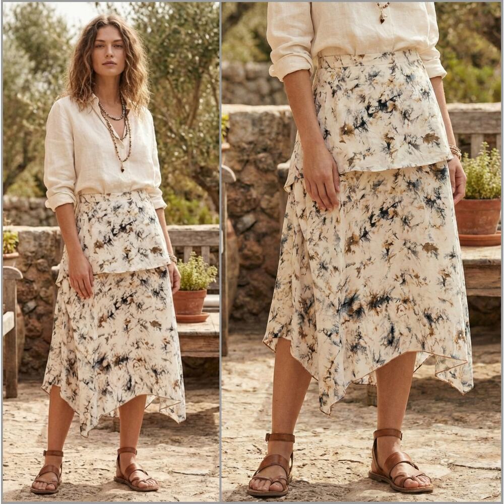 MIGNON DOO Marble Print layered Skirt Beige Size Medium
